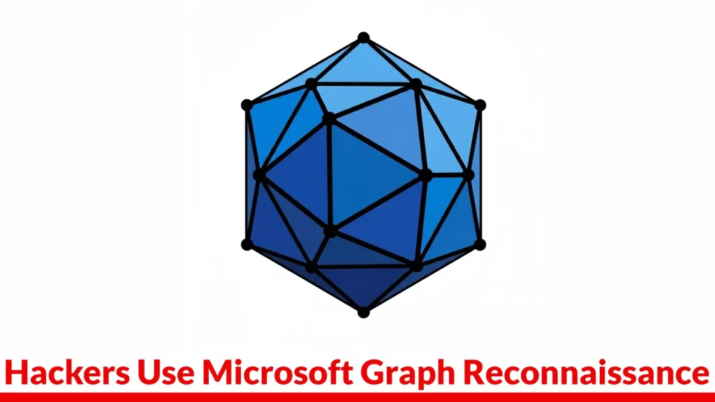 Hackers-Use-Microsoft-Graph-Reconnaissance-to-Target-Payroll-and-HR-Employees-1024×576 A blue geometric polygon with black connecting lines and dots is centered on a white background. Below, bold red text reads: Hackers Use Microsoft Graph Reconnaissance.