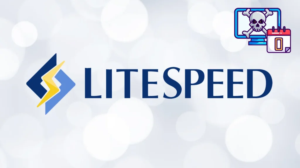 LiteSpeed-cPanel-plugin-0-Day-Vulnerability-actively-exploited-in-the-Wild-1024×576 LiteSpeed logo at center on a light, blurred background. In the top right corner, there is a graphic of a computer with a skull and a calendar, suggesting a security or malware issue.