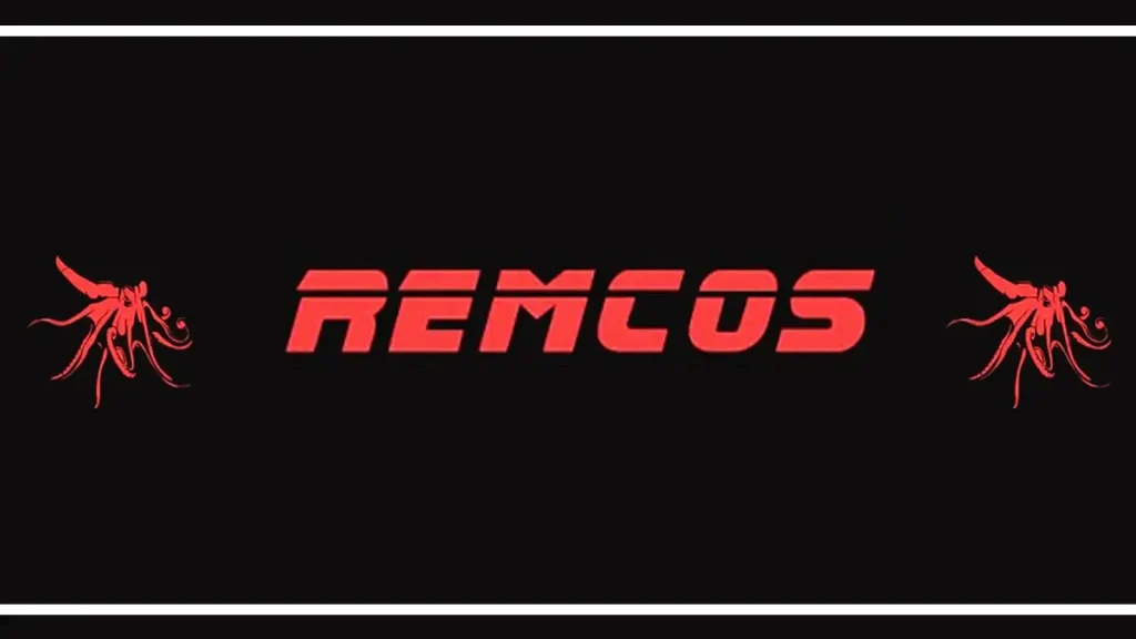 Malicious-GST-Debit-Note-Attachment-Deploys-Remcos-RAT-Through-Multi-Stage-Loader-1024×576 The image shows the word REMCOS in bold, red letters on a black background, with red wasp logos placed to the left and right of the text, all framed by a thin white border.