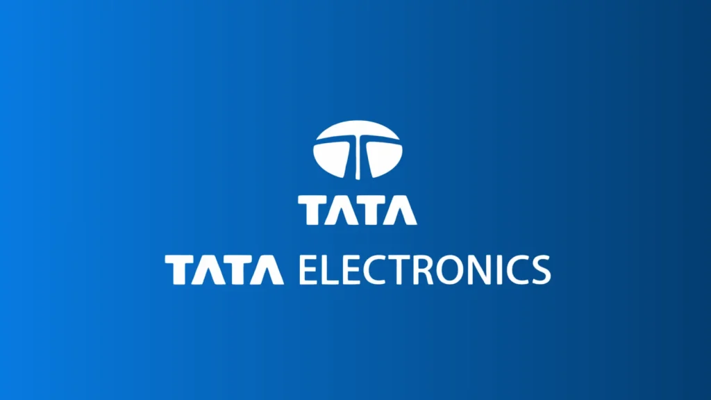Tata-Electronics-Data-Breach-1024×576 White Tata logo and text TATA TATA ELECTRONICS on a blue gradient background.