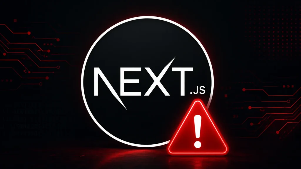 Critical-Next.js-Vulnerabilities-Enables-Remote-Code-Execution-Attacks-1024×576 The Next.js logo is displayed on a dark background, with a red warning triangle containing an exclamation mark in front, suggesting an error or alert related to Next.js.