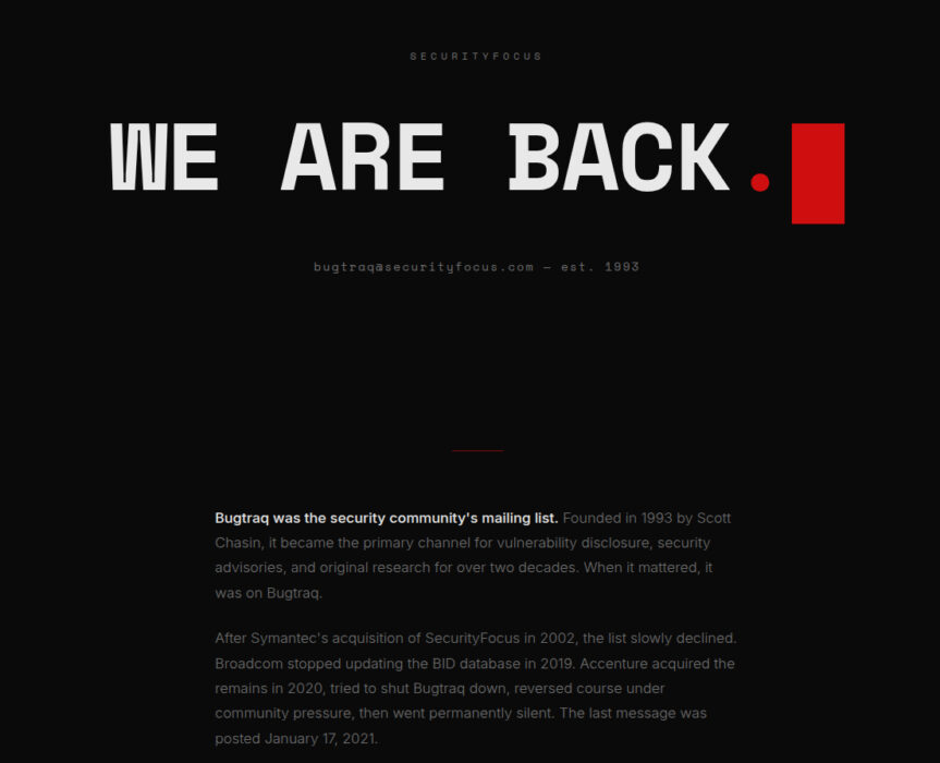 bugtraq security is back
